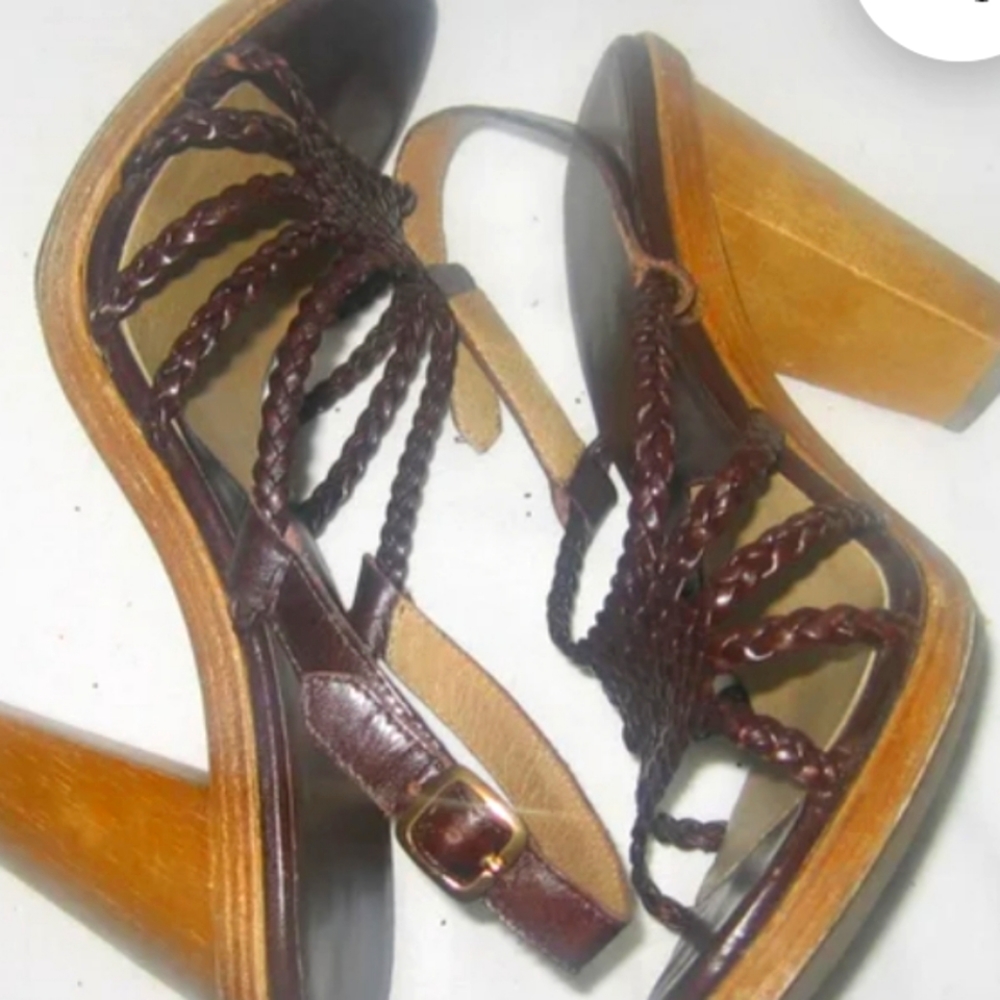 Vintage Michael Kors Leather Upper Man Made Sole Brown Braided Woven High Wooden